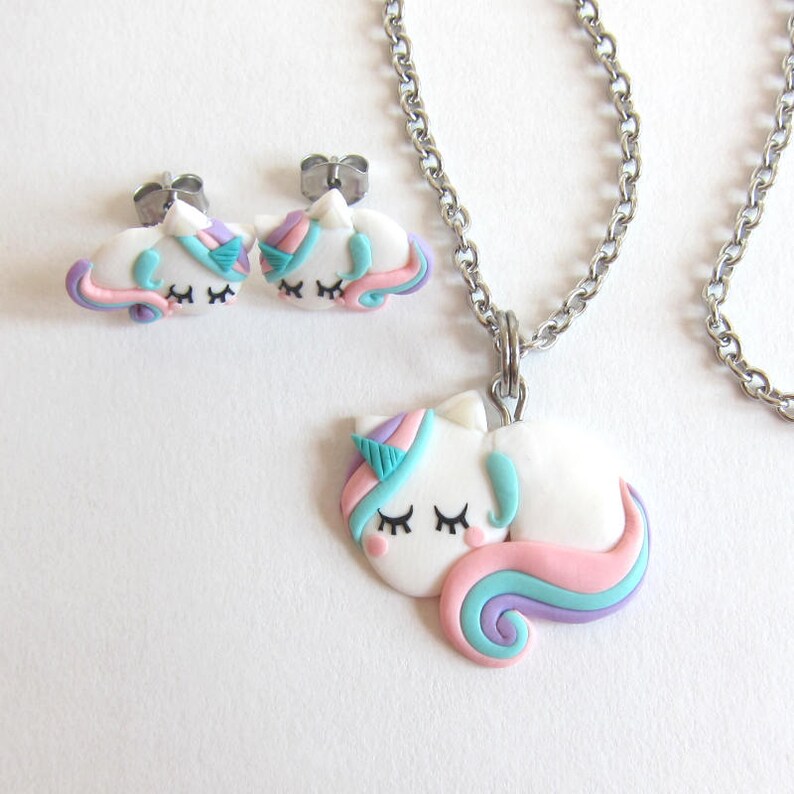 Unicorn Earrings Rainbow Unicorn Jewelry Set Polymer Clay Etsy