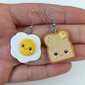 Toast and Egg Earrings, Miniature Food Earrings, Funny Polymer Clay Jewelry, Dangle Earrings, Cute Earrings for Kids and Teens