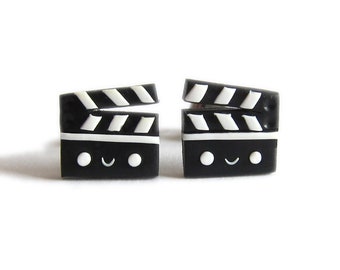 Clap Board Earrings, Clap Board Studs, Movie Clapboard Cookie Cutter, Clap Board, Director Cut Theater Cinema Ticket Clap Board Photo Booth