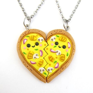 Collar de amistad con forma de corazón de pizza para 2 personas - Joyería de hermandad con corazón partido