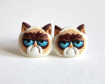 Grumpy Cat Earrings, Funny Cat Earrings, Animal Earrings, Anti-valentines Gift, Antivalentines Gifts, Grumpy Cat Costume Grumpy Gifts Ideas