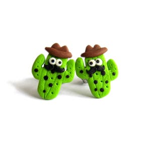 Christmas Earrings Gift Idea, Cactus Earrings, Green Earrings, Plant Earrings, Funny Polymer Clay Jewelry, Stud Earrings, Christmas Jewelry