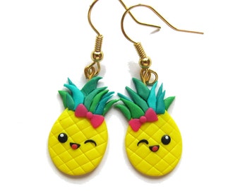 Fruit Earrings, Pineapple Earrings, Polymer Clay Earrings, Yellow Earrings, Miniature Food Earrings, Funny Earrings, Valentines Day Gifts