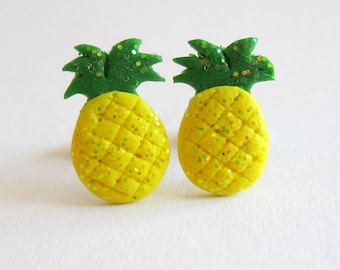 Fruit Earrings, Pineapple Earrings, Funny Polymer Clay Earrings, Yellow Earrings, Food Earrings, Summer Outfit Summer Jewelry Beach Jewelry