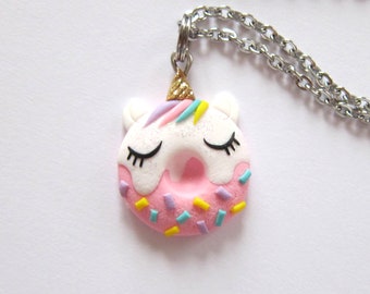 Unicorn Donut Pendant, Rainbow Unicorn Necklace, Donut Necklace, Sweet Necklace, Food Jewelry, Funny Necklace, Girls Necklace, Sweet Jewelry