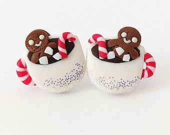 Örhängen med pepparkakor och varm choklad, polymerlera, polkagrisstång, julklapp