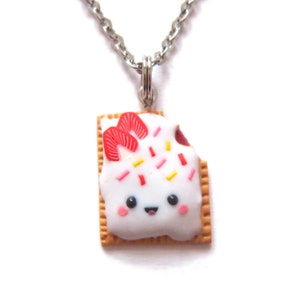 Strawberry Toaster Strudel Necklace, Funny Food Pendant, Funny Food Necklace, Miniature Food Jewelry, Polymer Clay Food Jewelry For Kids Emo