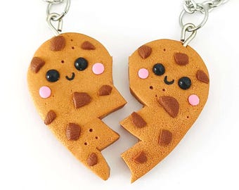 Conjunto de collar de galletas BFF: joyería de la amistad con corazón dividido de arcilla polimérica
