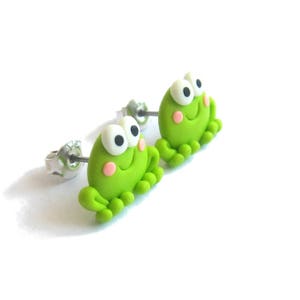 Frog Earrings, Frogs Polymer Clay Jewelry, Green Earrings, Small Earrings, Stud Earrings, Animal Earrings, Valentines Day Gift For Girls Her image 2