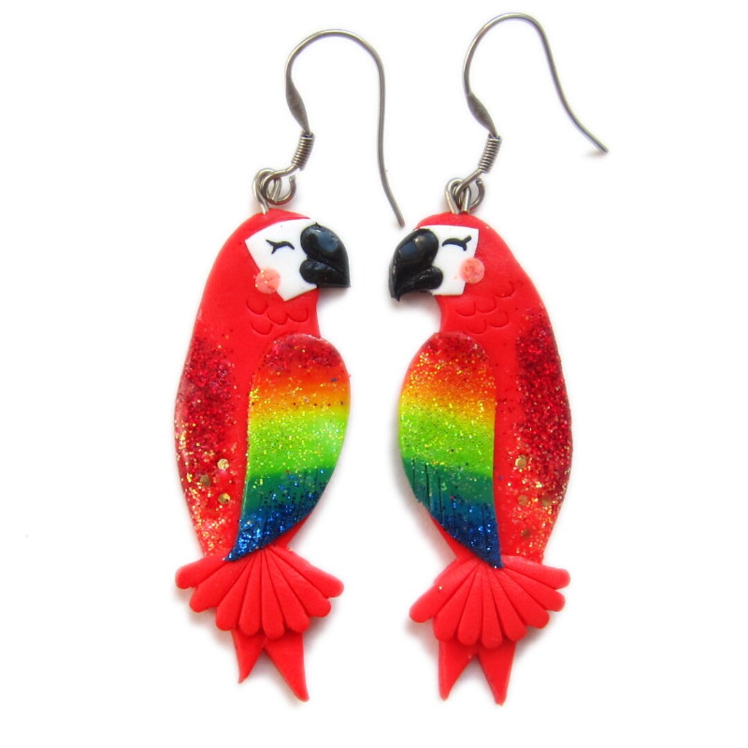 Roter Ara Papagei, roten Papagei Schmuck, Vogel Ohrringe, bunte, bunten,  tropischen Ohrringe, tropischen Schmuck, Strand Ohrringe