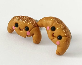 Kawaii Croissant Stud Earrings, Cute Food Earrings, Polymer Clay Pastry Jewelry, French Bakery Earrings, Handmade Food Gift