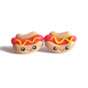 Hotdog Earrings – Funny Polymer Clay Studs – Kawaii Food Jewelry – Cute Gift for Kids or Teens – Hotdog Costume Accessory