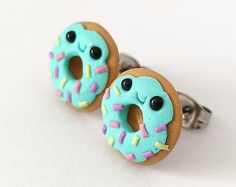 Roliga blå munkörhängen: Handgjorda polymerlera kawaii miniatyrmatsmycken