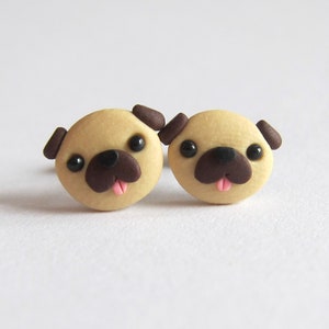Pug Earrings, Dog Earrings, Polymer Clay Earrings, Animal Earrings, Animal Jewelry, Pet Earrings, Dog Lovers Gifts, Stud Earrings Pug Gifts