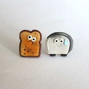 Burnt Toast and Toaster Earrings – Funny Polymer Clay Jewelry, Quirky Gift Idea