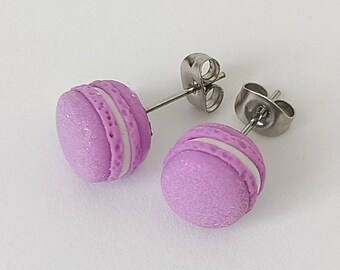 Purple Polymer Clay Macaron Stud Earrings | Handmade Miniature Dessert Earrings | Cute Food Jewelry | Gift for Her