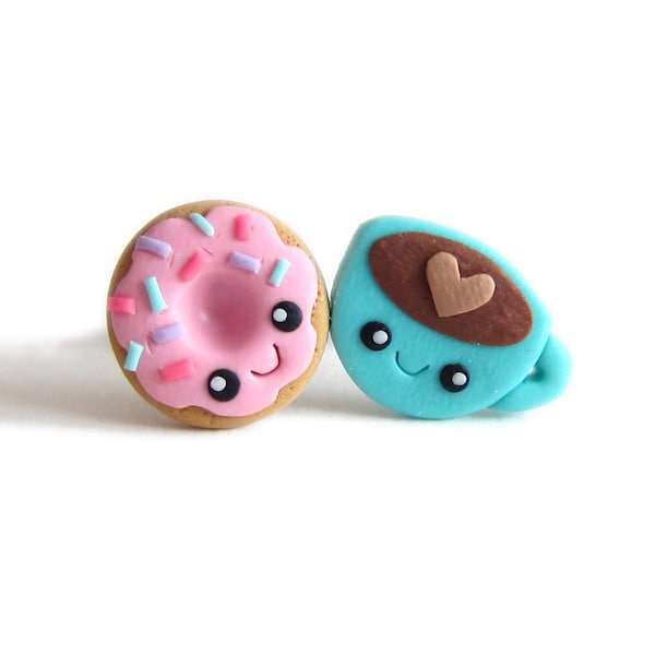 Donut Earrings, Doughnut Earrings, Cute Earrings, Small Girls Earrings, Pink Earrings, Cocoa Earrings, Food Earrings, Polymer Clay Earrings