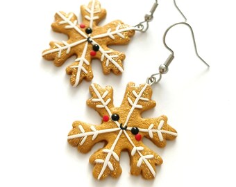 Julörhängen, Julsmycken, Julklappsidéer, Snöflingeörhängen med julkakor, Miniatyrmatsmycken