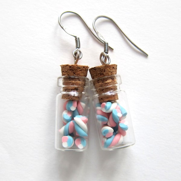 Bijoux en pot de boucles d’oreilles, boucles d’oreilles de la bouteille en verre, bouteilles en verre, boucles d’oreilles Pastel, des bonbons dans les bijoux de pot, filles boucles d’oreilles pour enfants cadeaux