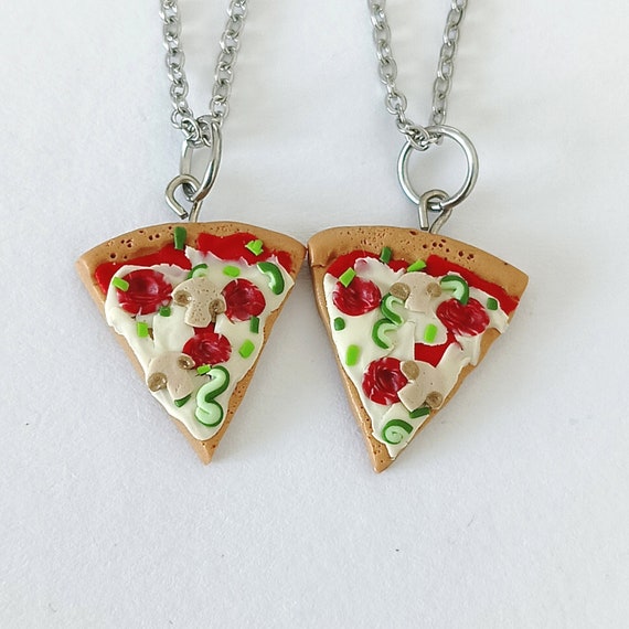 Best Friends Pizza Necklaces, Silver Necklaces Couple Friendship