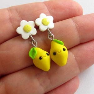 Lemon stud earrings | Bright yellow citrus fruit jewelry