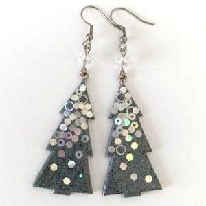 Christmas Tree Earrings, Holiday Glitter Earrings, Polymer Clay Christmas Jewelry, Sparkly Winter Earrings, Handmade Xmas Gift