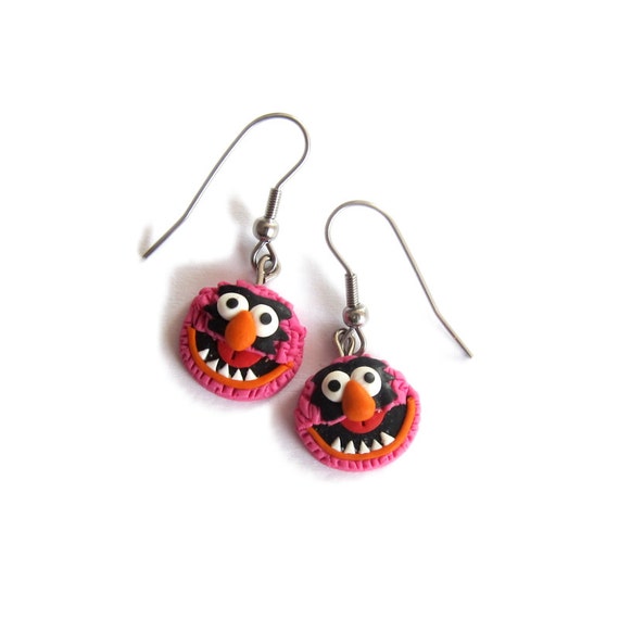 Red Animal Earrings Sesame Street The Muppet Show Pink Monster Etsy