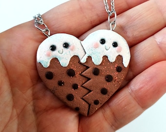 BFF Necklace Set Handmade Polymer Clay Split Heart Friendship