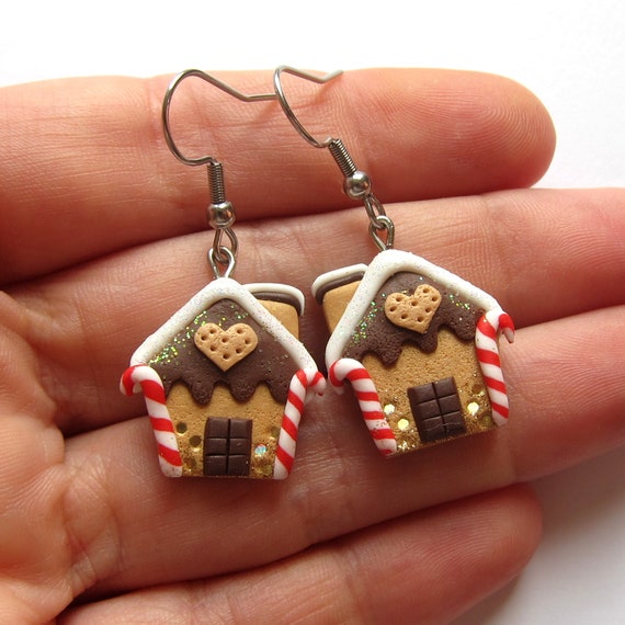 Lot De 4 Paires De Boucles D'oreilles De Noël - Motifs Pain D'épice Maison Et Bonhomme | Bijoux Féminins Festifs | Cadeau De Noël