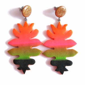 Neon Earrings, Neon Orange Earrings, Big Earrings, Colorful Earrings, Statement Earrings, Modern Earrings, Dangle Earrings, Drop Earrings