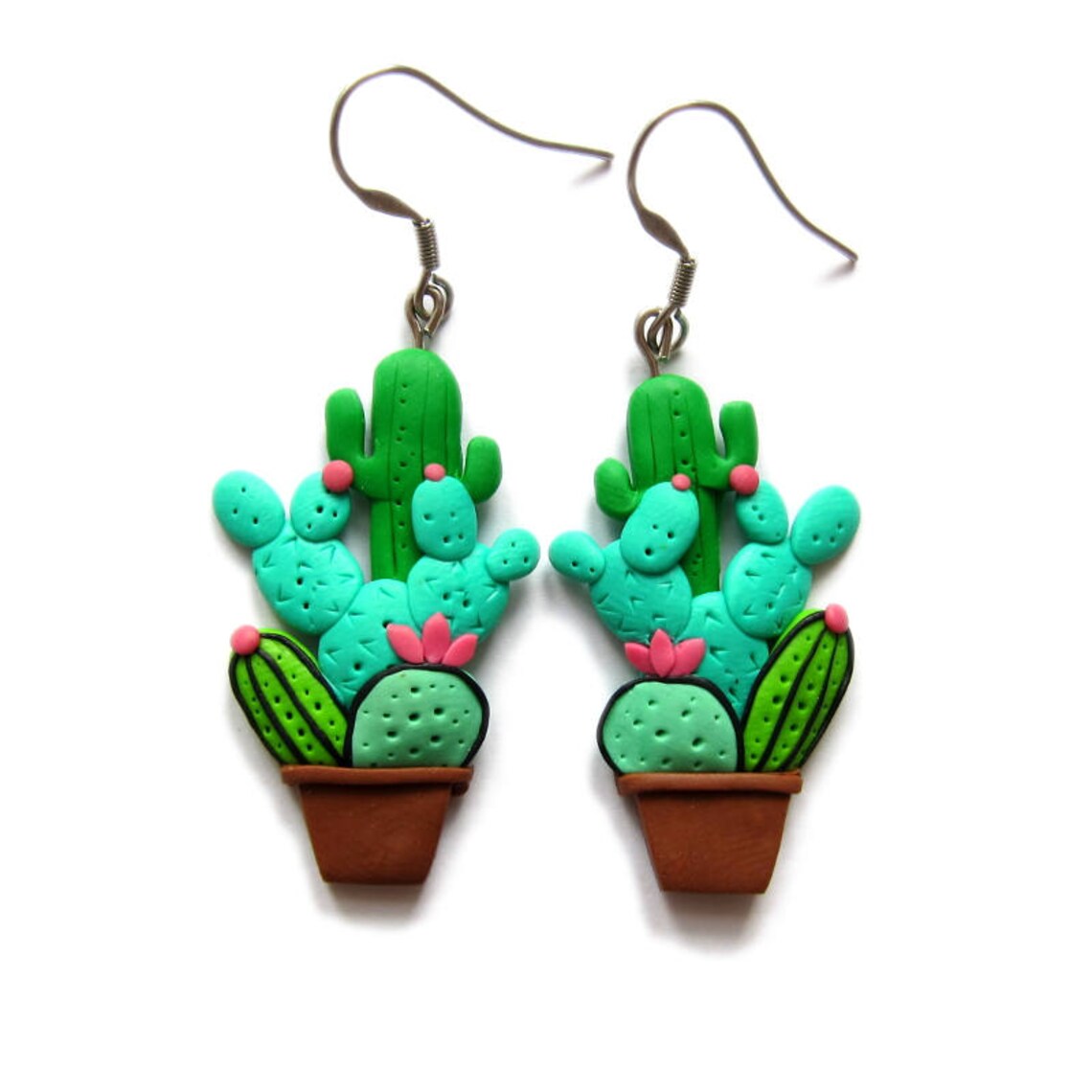 Cactus Earrings Green Earrings Plant Earrings Dangle Etsy