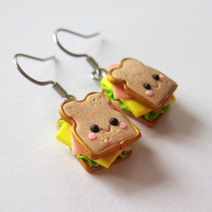 Mini Sandwich Earrings – Cute Polymer Clay Food Jewelry, Funny Gift Idea
