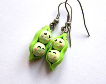 Peas Earrings, Peapod Earrings, Polymer Clay Earrings, Spring Jewelry, Fimo Earrings, Food Earrings, Emoji Earrings Green Earrings For Girls