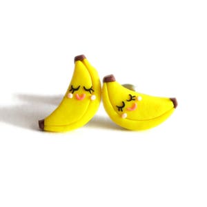 Brincos de banana, joias de banana, brincos amarelos fofos, brincos para meninas, brincos divertidos de argila de polímero, presentes de Natal para crianças