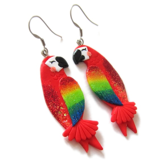 Roter Ara tropischen Vogel Papagei roten tropischen Schmuck, Schmuck, Papagei, Strand bunten, Ohrringe, Ohrringe, Ohrringe bunte