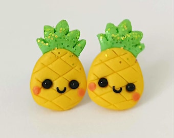 Pineapple Earrings – Funny Fruit Kawaii Jewelry, Summer Polymer Clay Earrings