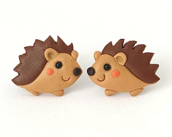 Kawaii Hedgehog Stud Earrings, Cute Autumn Earrings, Brown Hedgehog Jewelry, Polymer Clay Stud Earrings, Woodland Animal Gift