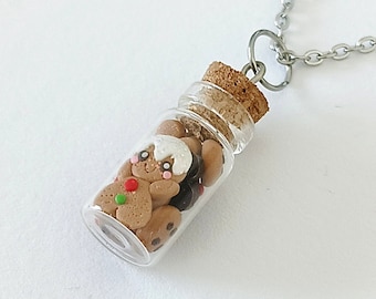 Christmas Jar Necklace, Gingerbread Man Necklace, Gingerbread Man Christmas Outfit for Woman Girls, Funny Christmas Handmade Coworkers Gifts