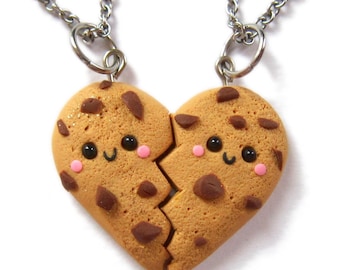 BFF Cookie Necklace Set - Polymer Clay Split Heart Friendship Jewelry - Gift Idea For Friends