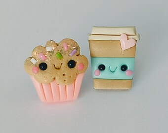 Orecchini di San Valentino, gioielli di San Valentino, orecchini cupcake e caffè, orecchini carini, orecchini Kawaii, orecchini giapponesi caffè latte