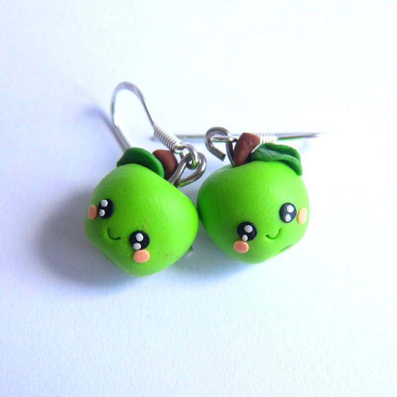 Green Apple Earrings Green Earrings Fruit Earrings Fruit | Etsy