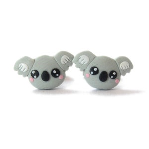 Handmade Polymer Clay Kawaii Koala Bear Earrings, Cute Animal Jewelry
