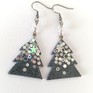 Christmas Tree Earrings, Holiday Glitter Earrings, Polymer Clay Christmas Jewelry, Sparkly Winter Earrings, Handmade Xmas Gift