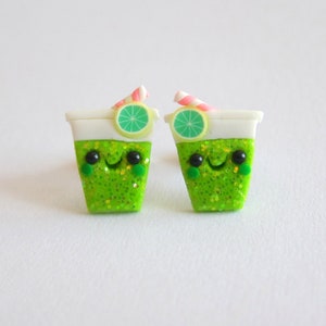Lemonade Earrings, Lime Earrings, Cocktail Earrings, Summer Earrings, Summer Jewelry, Glitter Earrings, Green Earrings, Cute Emoji Earrings