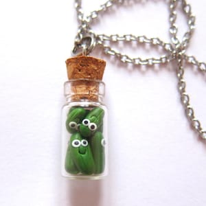 Cucumber Pendant, Cucumber Necklace, Glass Jar Pickles Necklace, Green Necklace, Funny Necklace, Girls Necklace, Glass Bottle Necklace Charm