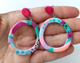 Colorful Abstract Polymer Clay Dangle Earrings | Bold Modern Statement Earrings | Handmade Geometric Jewelry