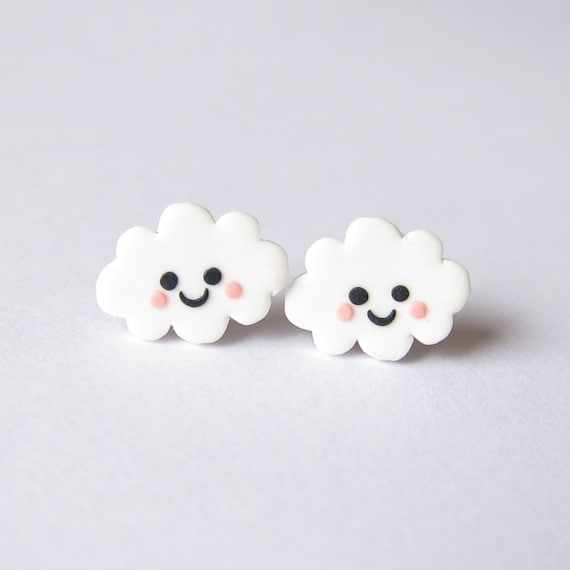Little Girls Earrings Polymer Clay Jewelry Stud Earrings Emoji Earrings Cute Earrings Cloud Earrings Cloud Jewelry Funky Kids Fashion Etsy