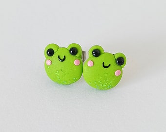 Animal Earrings, Frog Earrings, Green Earrings, Funny Earrings, Kids Earrings, Children Gifts, Funny Jewelry, Stud Earrings, Funny Gift Idea