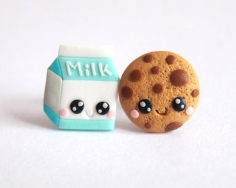 Mismatched Earrings, Mix and Foodie Gifts, Food Earrings, Cute Food Jewelry, Milk and Cookie Earrings, Bff Earrings, Bff Gifts, Bff Jewelry