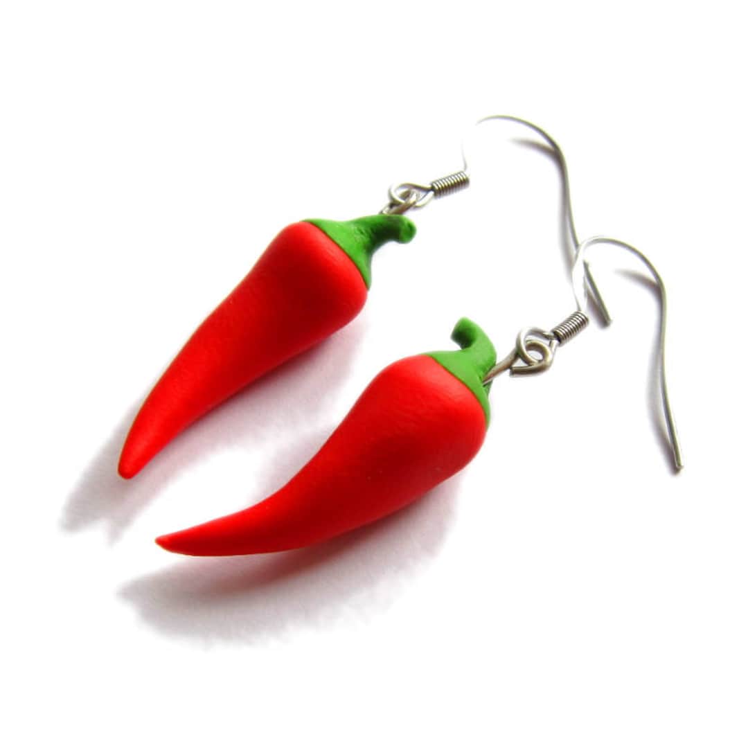 Miniature Food Jewelry, Red Chili Peppers Earrings, Pepper Earrings